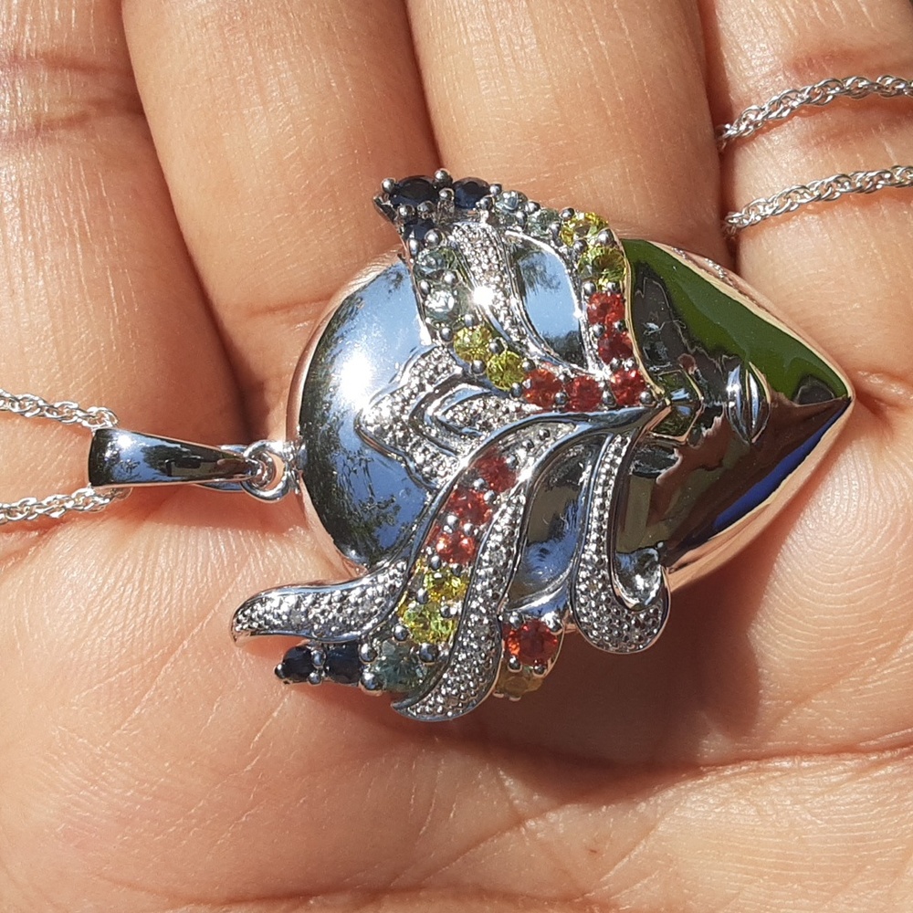 925 Genuine Multi Sapphire Mask Pendant with Chain. FIRM. - Picture 3 of 13